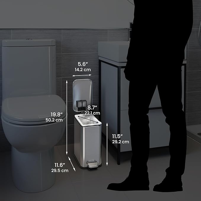 iTouchless 1.32 Gallon SoftStep 2.0 Bathroom Trash Can with Odor Absorber, Small Stainless Steel Step Pedal Garbage Bin with Removable Inner Bucket, Next Gen Quiet Close Lid Technology, Home Office