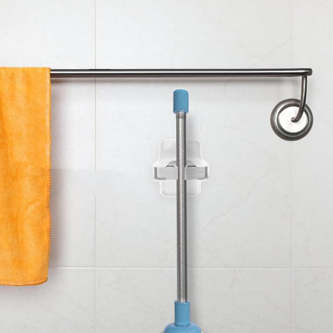 Amosfun 4pcs Broom Holder Wall Mount Mop Grippers Self Adhesive No-Drill Mop Clip Dustpan and Broom Organizer Rack for Bathroom and Kitchen