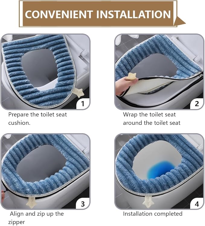 Toilet Seat Warmer Cover,Bathroom Soft Thicker Warmer with Zipper Snaps Fixed Stretchable Washable Fiber Cloth Toilet Seat Covers Pads Easy Installation& Cleaning (Green)