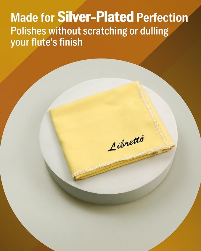 Libretto Silver Polishing Cloth for Flute, 30×30 cm, Ultra-Soft Microfiber, Anti-Tarnish Cleaning Cloth for Silver-Plated Instruments