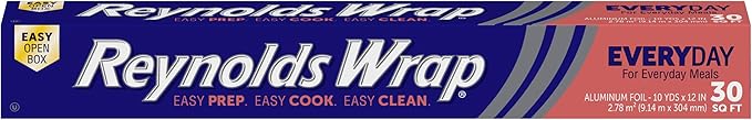Reynolds Wrap Everyday Strength Aluminum Foil Roll, Freezer Safe and Grill Safe, Great for Foil Packets and Home Cooking, 12 Inches Wide, 30 Total Sq. Ft.