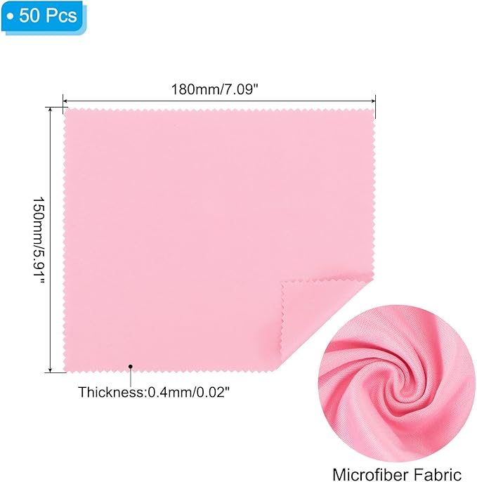 PATIKIL Eyeglass Microfiber Cleaning Cloth 7"x6", 50 Pack Glasses Cleaning Cloth Soft Wipe Screen Cloth for Camera Lens Eyeglasses Screens in Individual Vinyl Pouch, Pink