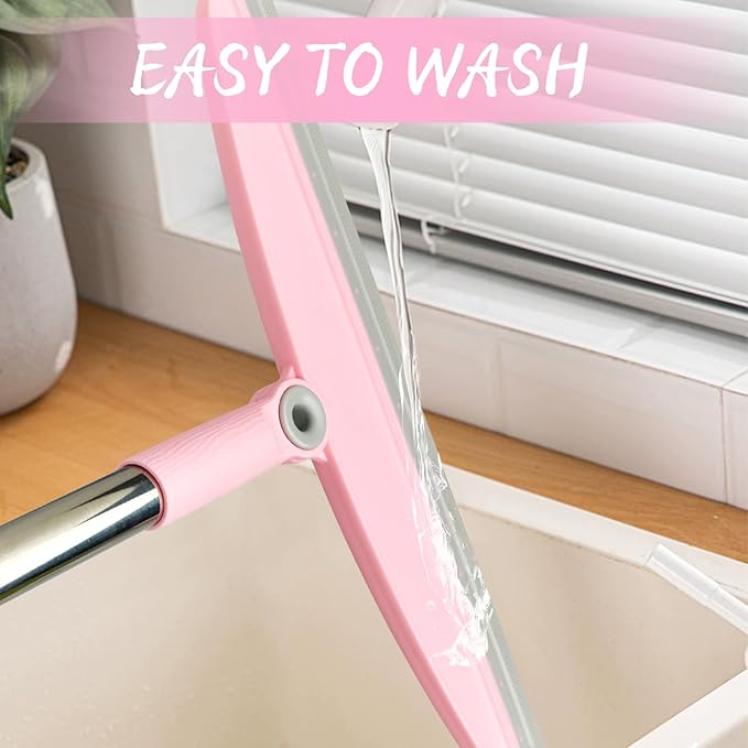 Multifunction Silicone Broom, 54 Inch Adjustable Long Handle Rubber Magic Broom Sweeper for Floor Bathroom Kitchen Shower Pet Hair Glass(Gray Pink)