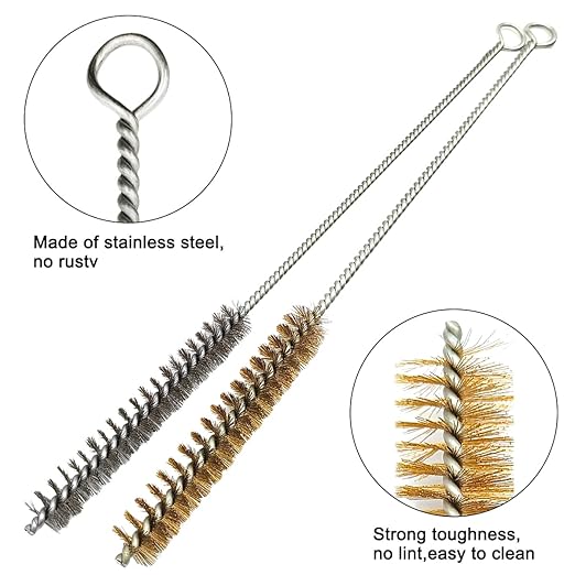 12 Pcs Brass Wire Brush Stainless Steel Wire Brush Set, 12"/30.5cm Long, Round Metal Cleaning Brush Bore Brush for Tubes, Cylinders, Bottle, Narrow Spaces, Auto Parts, 1/4" to 3/4"(6/8/10/15/18/20mm)