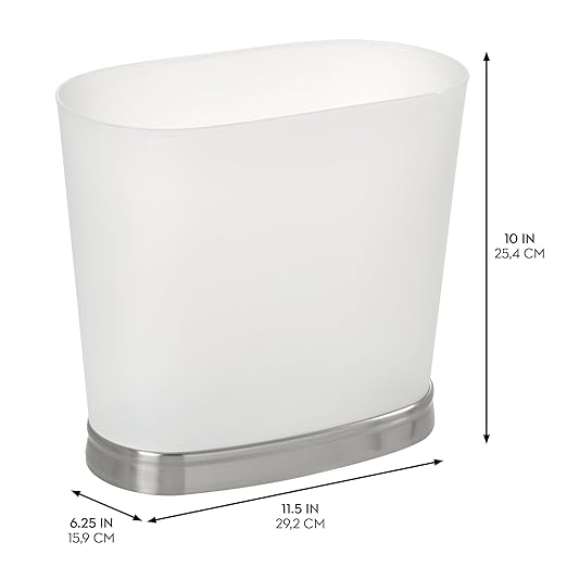 iDesign Slim Bathroom Trash Can, Small Plastic Garbage Can for Bedroom, Office, Desk, or Dorm, Frost/Brushed Nickel