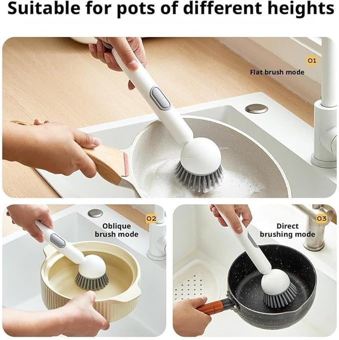 Dish Brush -6-in-1 Dish Brush with Detergent Dispenser - Adjustable Angle & Rotating Scrub Brush for Pots, Pans, Dishes & Utensils | Kitchen Cleaning Brush with Wall Mount for Sink, Stove & Cookware