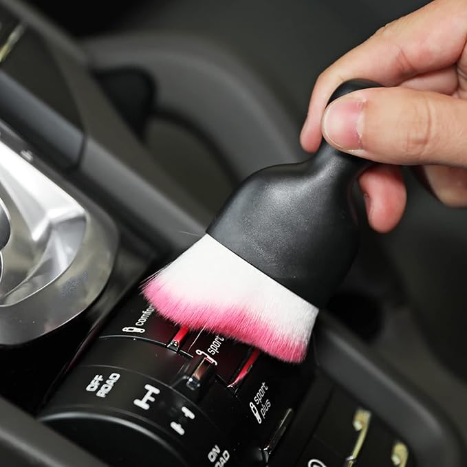 Car Interior Detailing Brush,Soft Bristle Cleaning Brush Car Detailing Brush Dusting Brush,Car Interior Cleaning Tool,Auto Detail Brush Car Dash Duster Brush (Black&Rose with Cap)