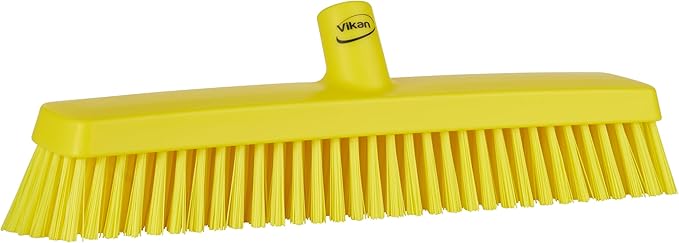 Vikan 31756 16" Heavy-Duty Push Broom, Soft/Stiff, Yellow