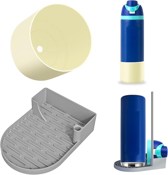 ( 2pcs)Silicone Water Bottle Boot and Bottle Drying Rack Compatible with Owala 24oz,Bottom Bumper Protector/Anti-Slip/Prevent scratches/Drying Rack Saves Space/Compatible with FreeSip Bottles,Cream