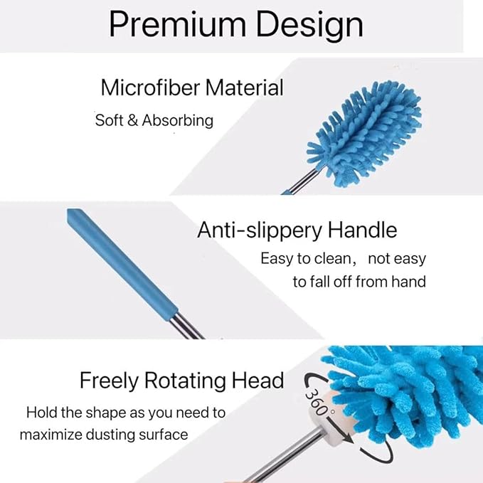 Microfiber Duster for Cleaning,6 Pcs Hand Washable Dusters with 11" to 29.5" Reachable Pole,Small Dusters for Cleaning Office Car Computer Furniture Sofa Ceiling Fan (Blue)