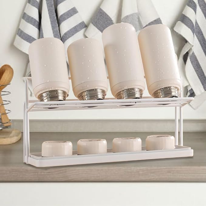 Water Bottle Drying Rack With Drain Tray - 2-Tier Kitchen Cup Storage and Mug Organizer (White)
