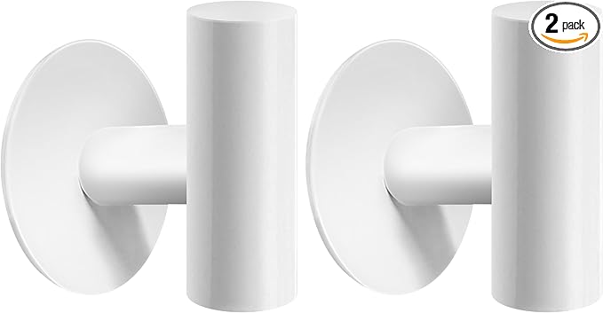 Chrome Stainless Steel Adhesive Towel Hooks, Heavy Duty Waterproof, Self Adhesive Coat Robe Hooks for Bathrooms Kitchen Wall Mounted (White, 2 Pcs)