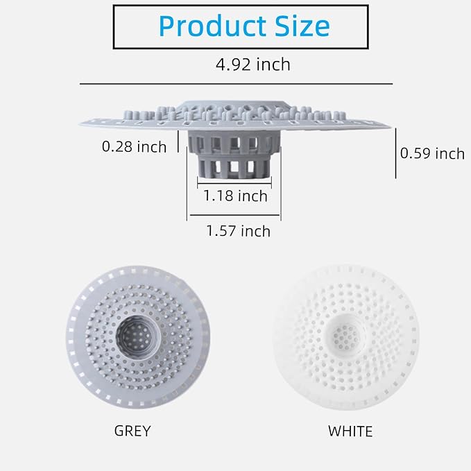 Grey Drain Hair Catcher Shower Drain Cover Hair Catcher Bathtub Drain Hair Catcher Silicone Tub Hair Catcher Drain Protector