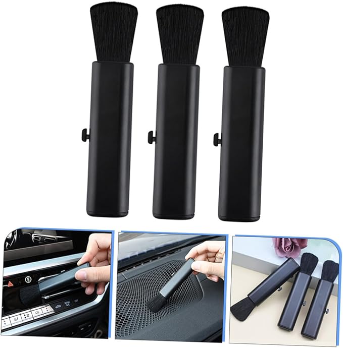 Kichvoe 3pcs Car Air Vent Cleaning Brush Set with Soft Bristles, Adjustable Car Interior Duster for Dashboard and Vent Detailing, Black Auto Detailing Tool for Vehicle Maintenance