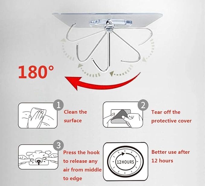 Transparent Adhesive Hooks 30 lb(Max), Waterproof and Oilproof Reusable Seamless Hooks, Heavy Duty Wall Hook for Kitchen Bathroom Office (8 Pack) Transparen