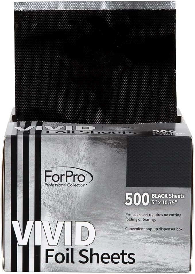 ForPro Professional Collection Vivid Black Embossed Foil Sheets, Aluminum, Pop-Up Foil Dispenser, Hair Foils for Color Application & Highlighting Services, Food Safe, 5” W x 10.75” L, 500-Count