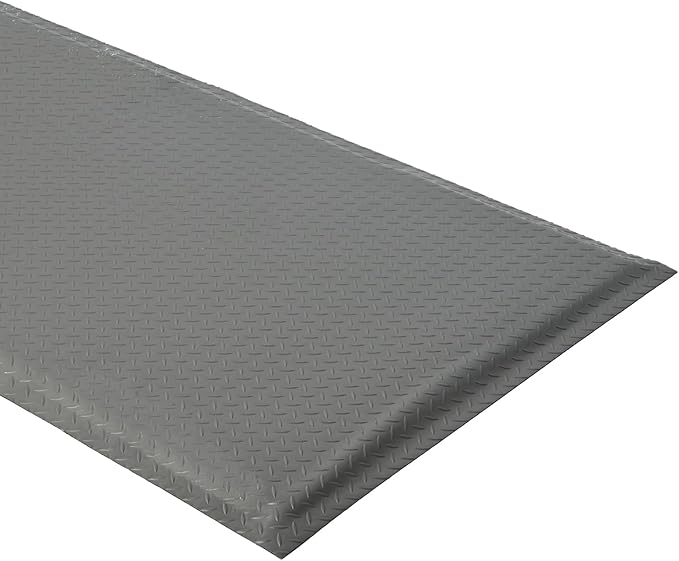2 x 6 FT Anti Fatigue Mats Industrial 15/16 Inch Thick Soft Sponge Ergonomic Mat Durable Heavy Duty Diamond Plate for Standing Non Slip Industrial Grade Floor Mat for Leg & Back Pain (Gray)