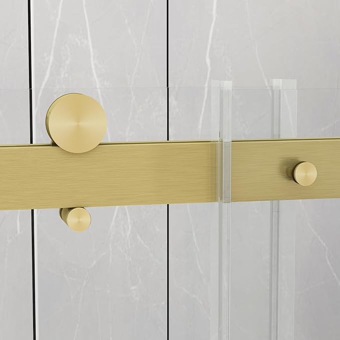 Sunrosa Semi-Frameless Glass Shower Door, 60" W x 76" H Single Sliding Shower Door, Shower Door with Tempered Glass 5/16"(8mm), Brushed Gold