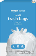 Amazon Basics 4 Gallon Trash Bags, Flap Ties, Fresh Scent, 80 Count (Pack of 6)