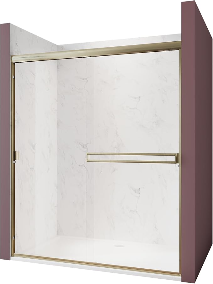 Shower Door 56-60 in. W x 72 in. H, UCALAFEE Semi-Frameless Double Sliding Shower Door with 1/4" (6mm) SGCC Clear Tempered Glass, Silent Soft-Close & Anti-Leak Walk-in Shower Door, Brushed Gold