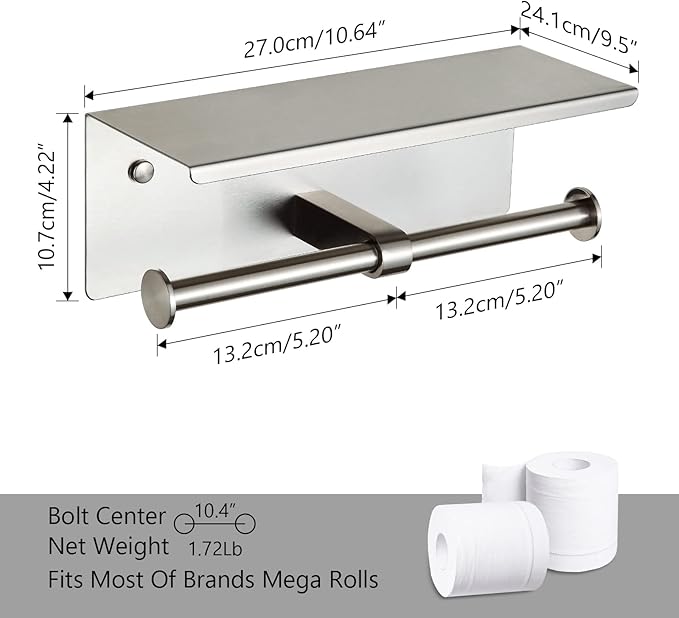 Double Toilet Paper Holder with Shelf Brushed Nickel Toilet Paper Holder Wall Mounted