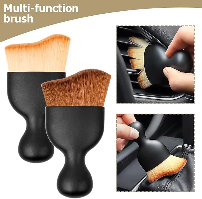 Blilo 2PCS Car Interior Detailing Brush with Dust Cover, Auto Soft Hair Cleaning Brushes, Scratch Free Curved Dirt Collectors, for Vehicle Dashboard Air Conditioner Vents Leather(Pink/Red)