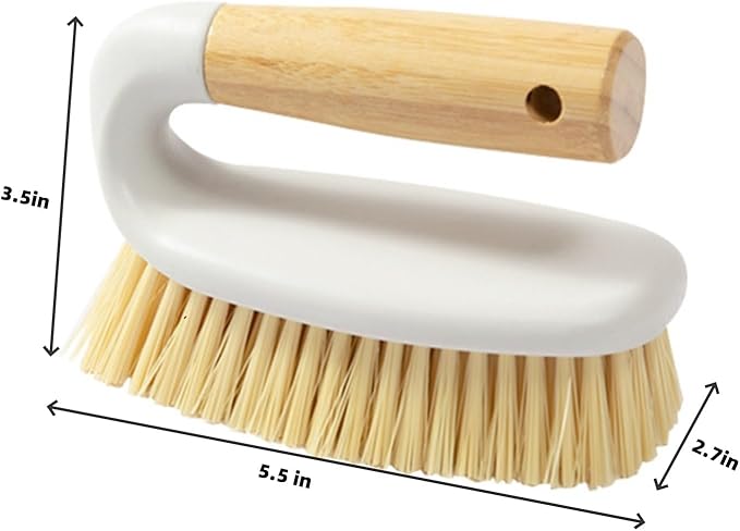 Wooden Handled Brush, Stiff Bristle Gravity Cleaning Brush, Multi-Purpose Brush for Bathroom Sinks, Floors, Carpets, Pools, Kitchens, Tiles, White.