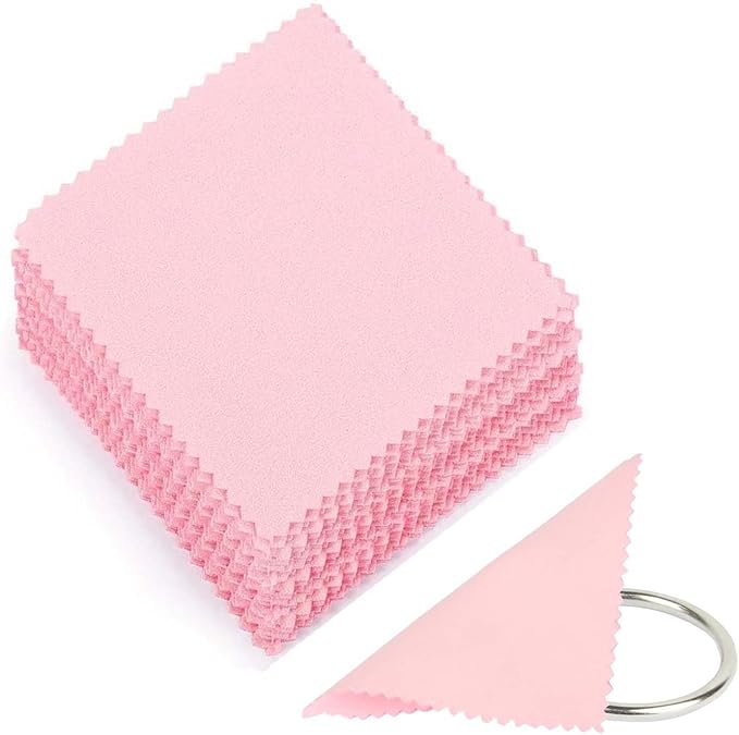 JUNXINSHUN 50pcs Jewelry Cleaning Cloth Pink Polishing Cloth for Sterling Silver Gold Platinum Small Silver Polish 8x8cm (Pink)