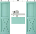 TSMST 5FT Sliding Barn Door Hardware Kit, Top Mount Stainless Steel Heavy Duty Sturdy Barn Door Track for Double Wood Door, Slide Smoothly Quietly (T Style)