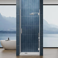 Framelss Hinged Shower Door, 34" W x 76" H Single Swing Pivot Shower Door, 3/8" (10mm) Tempered Glass with Nano Coating, Stainless Handle, Glass Door for Walk-in Shower - Brushed Nickel