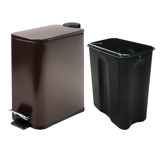 Stainless Steel Small Trash Can with Lid & Step Pedal - 5 Liters/1.3 Gallon Soft Close Garbage Can with Removeable Inner Bucket - Trash Cans for Bathroom, Bedroom, Kitchen & Office (Bronze)
