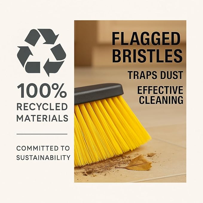 Aria Yellow Broom Head – 14” Sweeping Surface – Heavy-Duty Soft Flagged Bristles with Magnetic Effect – Universal Thread – Recycled PP – Indoor/Outdoor Sweeper (Yellow, ARIA)