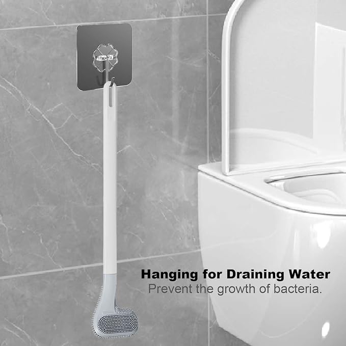 Toilet Brush, Long Handle Golf Toilet Brush with Holder 360° Deep Cleaning Flexible Silicone Toilet Cleaner Brush Wall Mounted for Bathroom (2Pcs White Brush)
