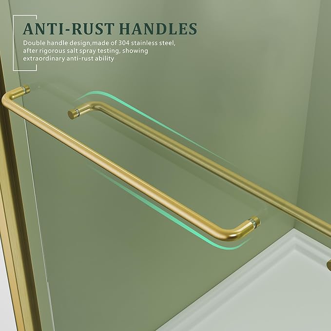 60"x 62" Brushed Gold Bathtub Shower Door,ANSI/SGCC Certified 6mm Tempered Glass,Corrosion-Proof Stainless Steel Handle & Aluminum Frame & Silent Glide Technology,Easy Install Reversible Sliding Door