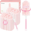 30 Count Pink Duster Refills Compatible with Swiffer Handle, 360° Multi-Surface Duster Refills with 1 Handle, 5X Microfibers Disposable Dusters for Valentines Home, Office Cleaning