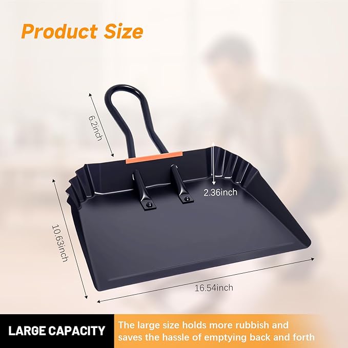 Heavy-Duty Black Metal Dustpan,17",Dust Pan with Handle,Large Dust Pans,Ideal for Industrial/Commercial/Indoor/Outdoor Professional Debris Collection & Home Cleaning (17inch_1PCS)