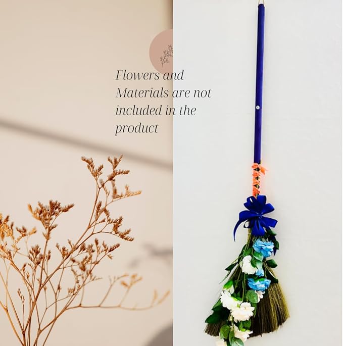 Vietnamese Straw Soft Broom - Sweeping Broom with Green Wooden Handle for Cleaning, Decoration, Wedding with 45.28inch Length