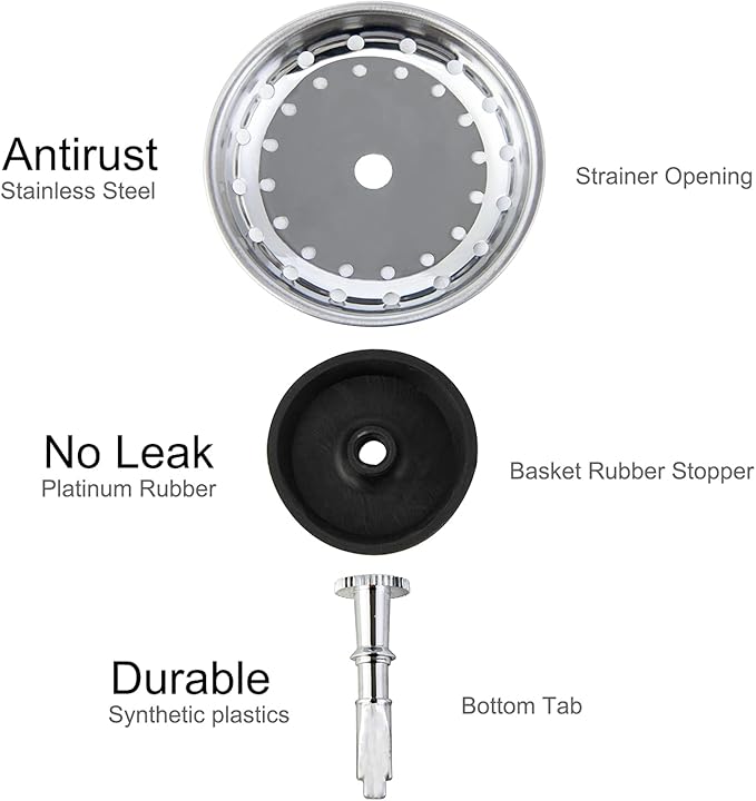 2 PCS Kitchen Sink Strainer and Stopper Combo Basket Replacement for Standard 3-1/2 inch Drain,Stainless Steel Basket with Rubber Stopper Bottom