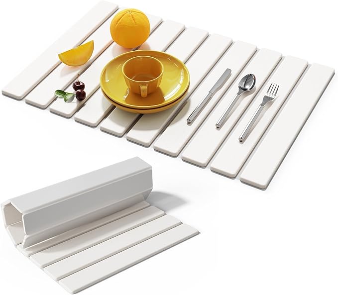 Large Stone Dish Drying Mats for Kitchen Counter,23.6“x 15.3”,Eco-Friendly,Foldable quick dry stone mat kitchen,Absorbent Diatomaceous Earth Mats for Dishes Bottles Cups Bathroom Any Countertop-white