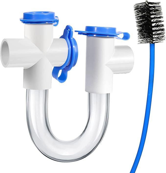 3/4 -inch Standard Condensate Trap with Cleaning Brush, PVC U Trap for HVAC Systems, Air Conditioner, Effectively Drains Condensate.
