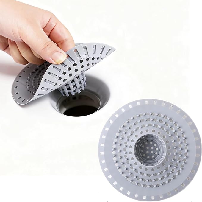 Shower Drain Hair Catcher, Premium Silicone Drain Protector & Shower Drain Cover for Regular Drains of Shower Room, Bathroom, Grey
