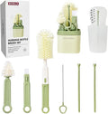 Baby Bottle Brush Set-Travel Bottle Cleaner Kit with Silicone Brush,Drying Rack,Nipple Brush,Straw Brush,Bottle Mouth Brush,Storage Box-6 in 1 Portable Bottle Washing Kit for Home and Travel