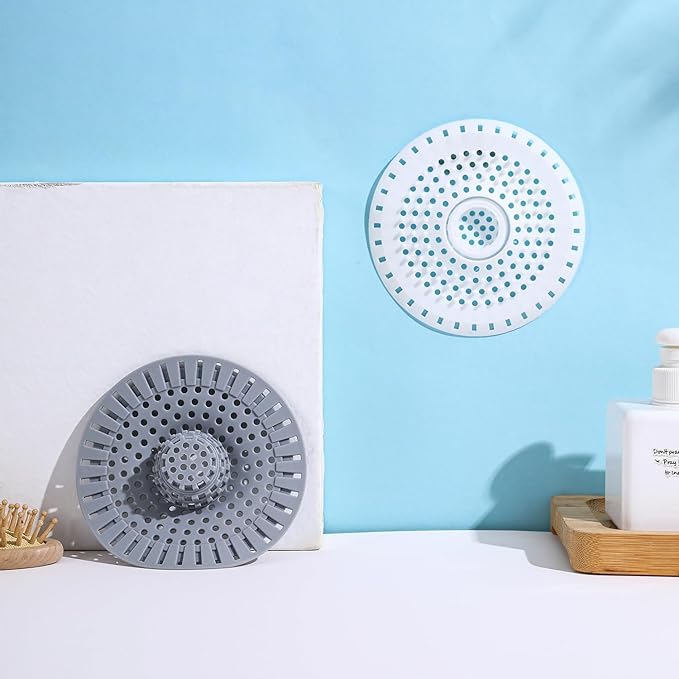 Shower Drain Hair Catcher, Premium Silicone Drain Protector & Shower Drain Cover for Regular Drains of Shower Room, Bathroom, Grey