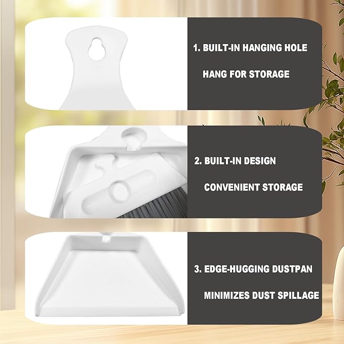 Mini Broom and Dustpan Set – Ultra-Thin Small Broom and Dustpan Set for Tight Spaces Compact Dust Pan and Mini Hand Broom Combo Effortless Cleaning with Wall-Mountable Design