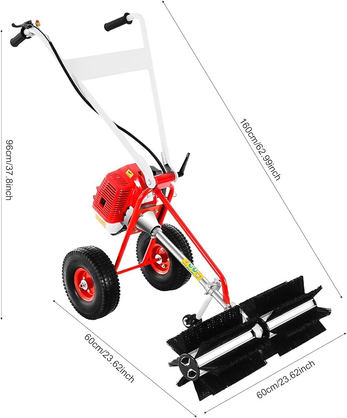 43CC Gas Powered Walk-Behind Outdoor Hand Push Sweeper,1.7HP 2-Stroke Handheld Sweeper Snow Sweeping Broom, Broom Walk Behind Driveway Turf Lawns Cleaning Driveway Tools for Lawn Leaf