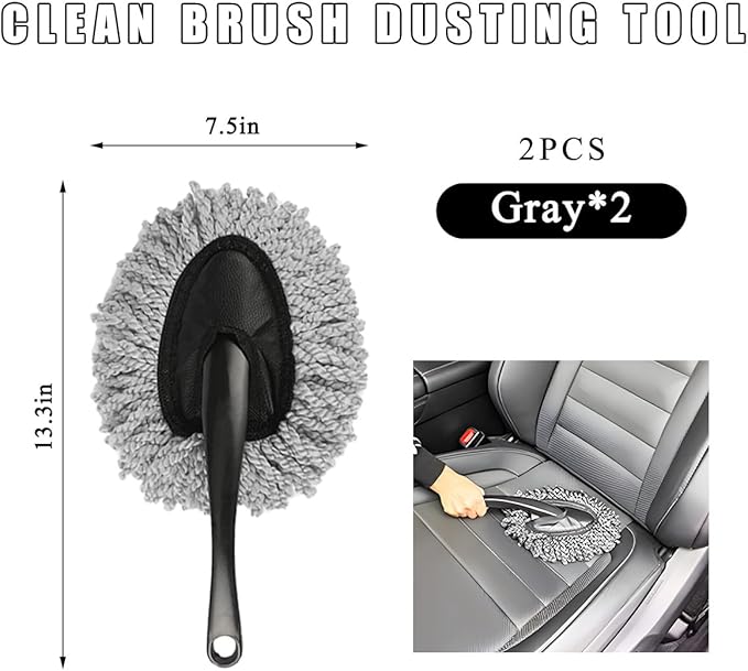 2 PCS Car Dash Duster Brush, Super Soft Microfiber Multi-Functional Car Cleaning Brush, Scratch Free Dash Dusting Tool with a Anti-Skid Handle for Vehicle Home Kitchen Cleaning (Gray)
