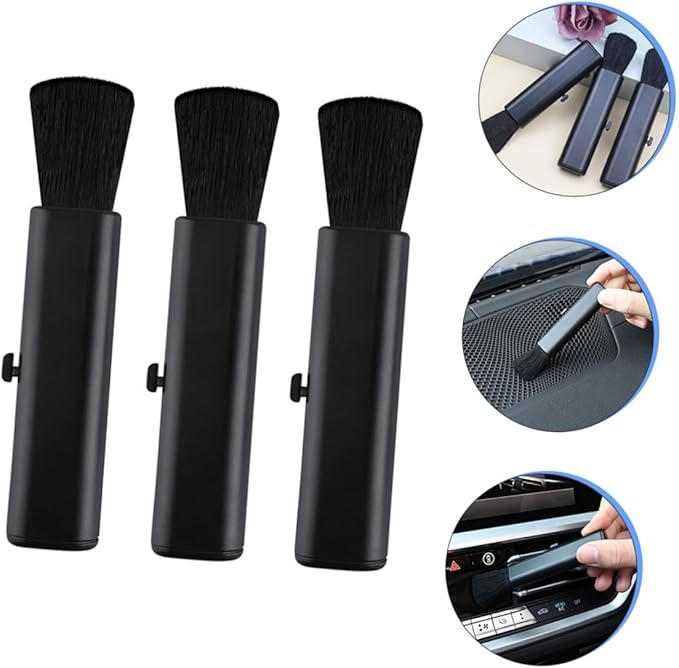 Kichvoe 3pcs Car Air Vent Cleaning Brush Set with Soft Bristles, Adjustable Car Interior Duster for Dashboard and Vent Detailing, Black Auto Detailing Tool for Vehicle Maintenance