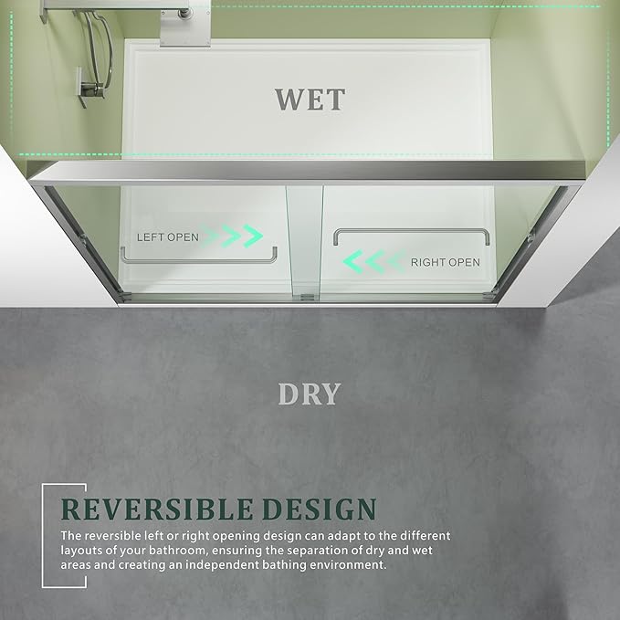 Brushed Nickel Glass Shower Door,50"-54" W x 72" H with 1/4" Tempered Glass Shower Door,Waterproof Design Double Sliding Stainless Steel Handles Hardware Bypass Shower Enclosure