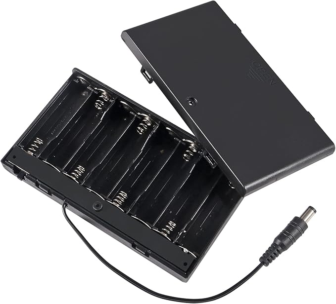 2Pcs 8 Slots AA Battery Holder Case Box 8 x 12V Battery Storage Box Battery Container Case with DC 5.5x2.1mm Male Connector and Cover ON/Off Switch