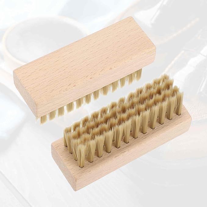 HARFINGTON Shoe Cleaning Brush 4"x1" Beech Wood Nylon Boot Polish Brushes for Leather Shoes Boots Cloth Cleaner, Gray Brown Wood